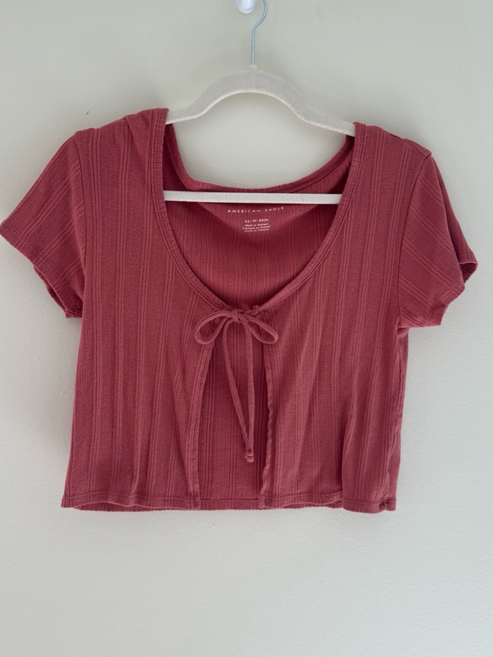 American Eagle Outfitters Rose Tie-Front Ribbed Crop Top